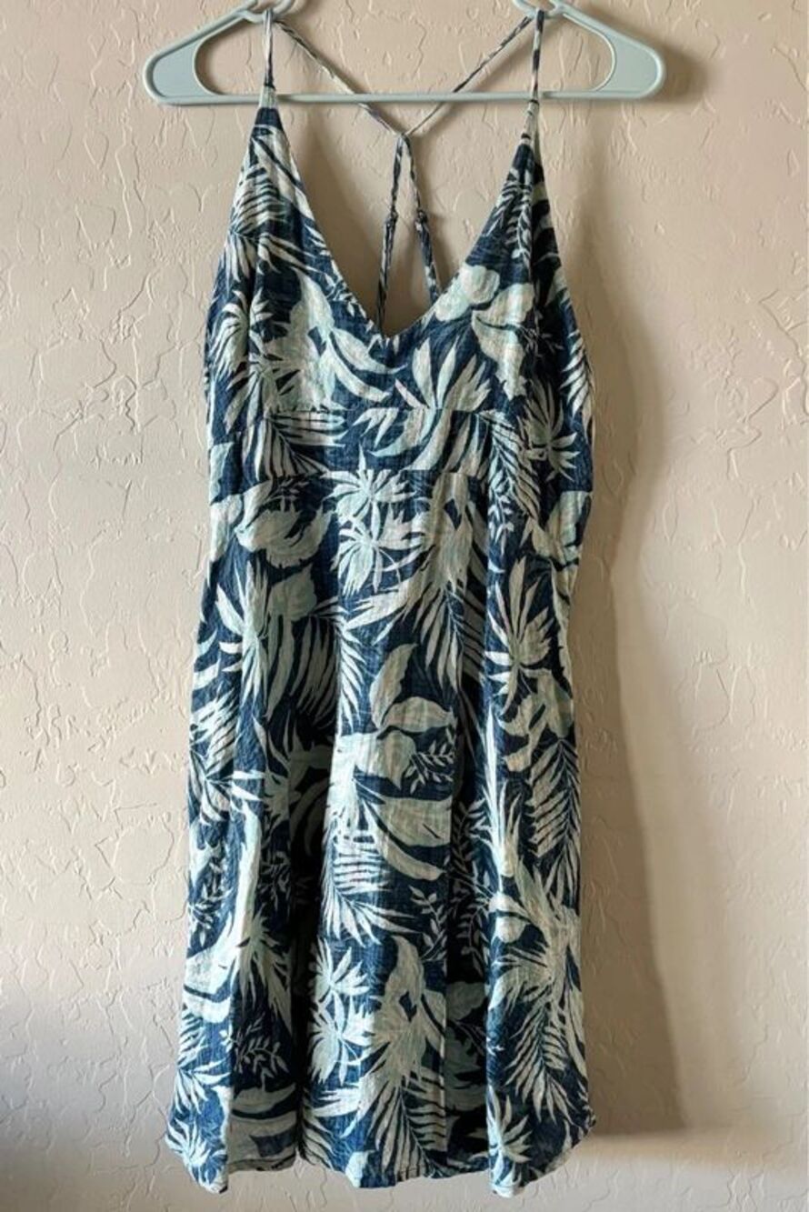 Rip Curl Womens XL Tropical Floral Strappy Midi Dress Blue Beach Resort